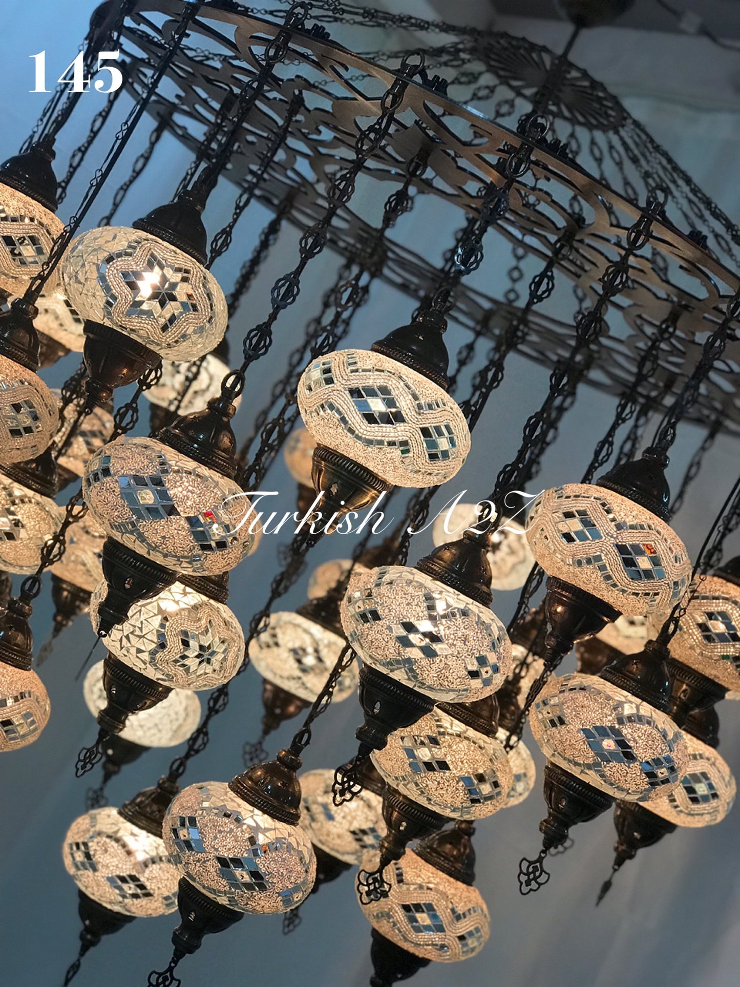 Turkish Mosaic Chandelier With 37 Large Globes ,ID: 145, FREE SHIPPING