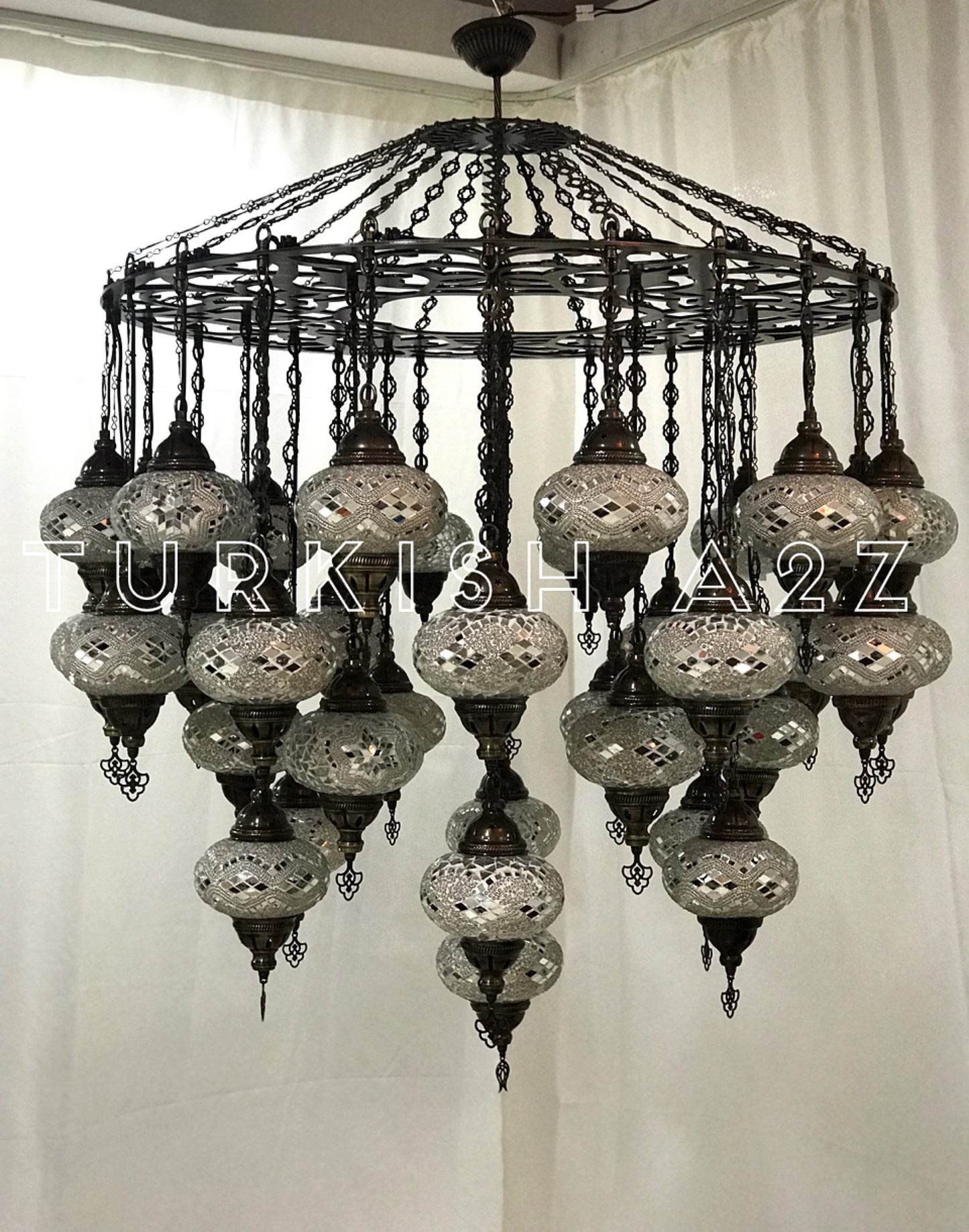 Turkish Mosaic Chandelier With 37 Large Globes ,ID: 145, FREE SHIPPING
