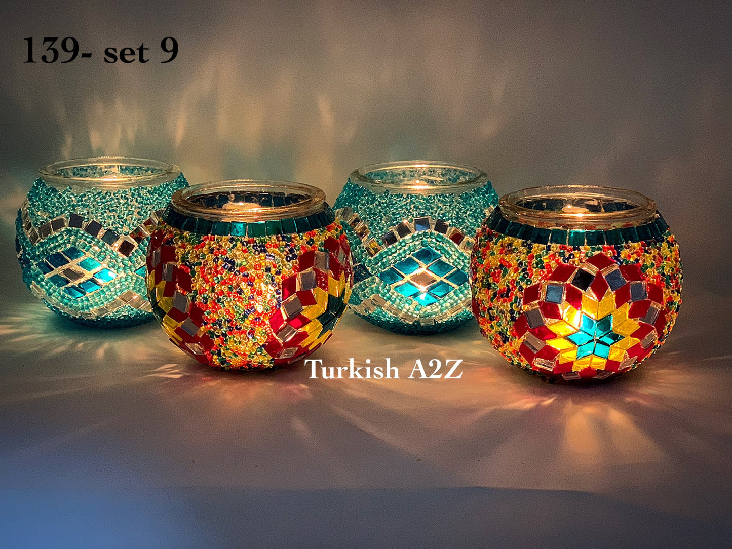 Set Of 4 Turkish Mosaic Candle Holders,ID: 139