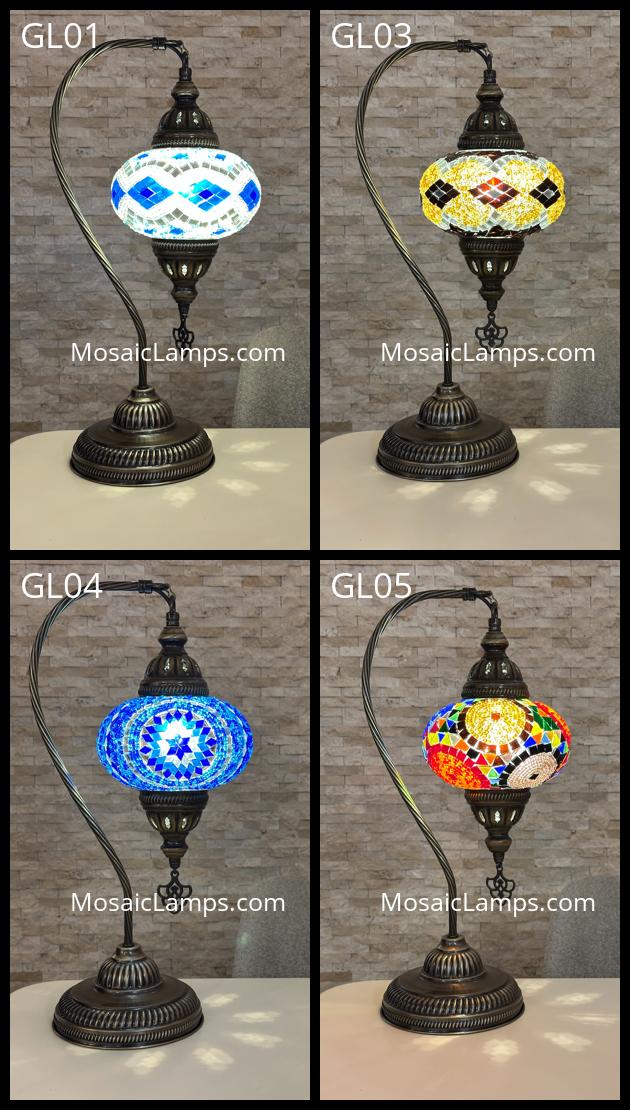 Handcrafted Turkish Mosaic Goose Neck Lamp - Large Globe - ID: GL-MAIN