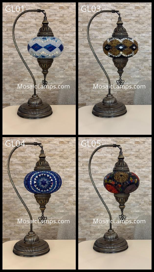 Handcrafted Turkish Mosaic Goose Neck Lamp - Large Globe - ID: GL-MAIN