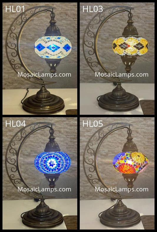 Crescent Moon Turkish Mosaic Table Lamp - Handcrafted Stained Glass Accent Light id: hilal