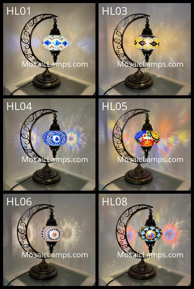Crescent Moon Turkish Mosaic Table Lamp - Handcrafted Stained Glass Accent Light id: hilal (kare))