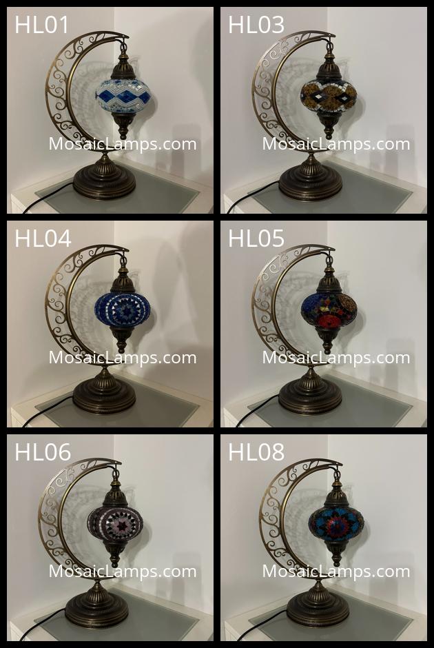 Crescent Moon Turkish Mosaic Table Lamp - Handcrafted Stained Glass Accent Light id: hilal (kare))