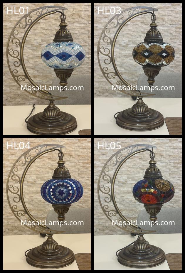 Crescent Moon Turkish Mosaic Table Lamp - Handcrafted Stained Glass Accent Light id: hilal