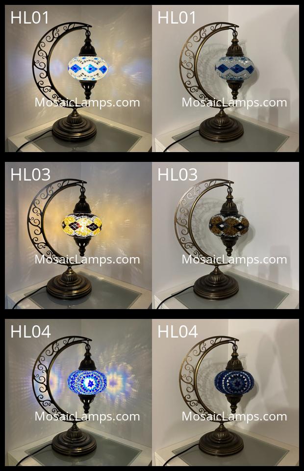 Crescent Moon Turkish Mosaic Table Lamp - Handcrafted Stained Glass Accent Light id: hilal (kare))