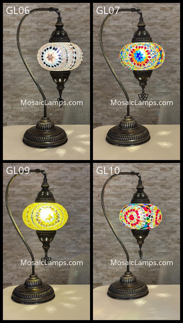 Handcrafted Turkish Mosaic Goose Neck Lamp - Large Globe - ID: GL-MAIN