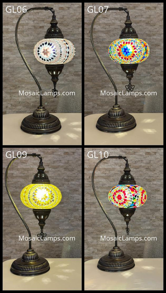 Handcrafted Turkish Mosaic Goose Neck Lamp - Large Globe - ID: GL-MAIN