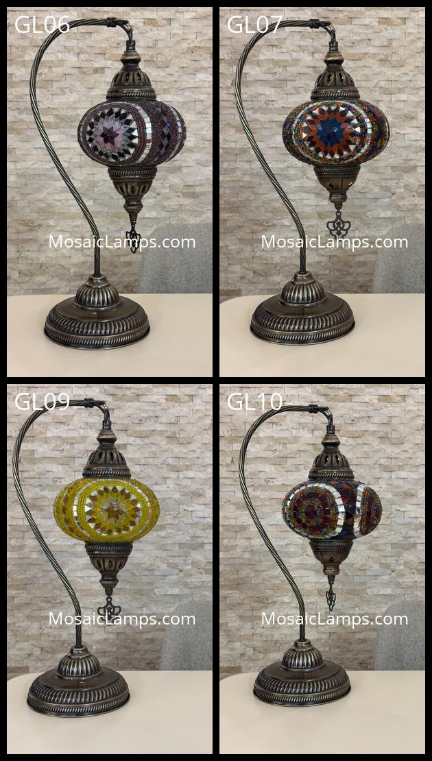 Handcrafted Turkish Mosaic Goose Neck Lamp - Large Globe - ID: GL-MAIN