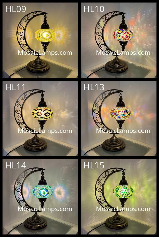 Crescent Moon Turkish Mosaic Table Lamp - Handcrafted Stained Glass Accent Light id: hilal (kare))