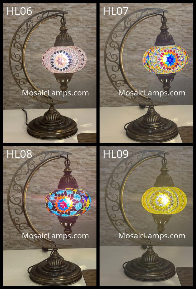 Crescent Moon Turkish Mosaic Table Lamp - Handcrafted Stained Glass Accent Light id: hilal