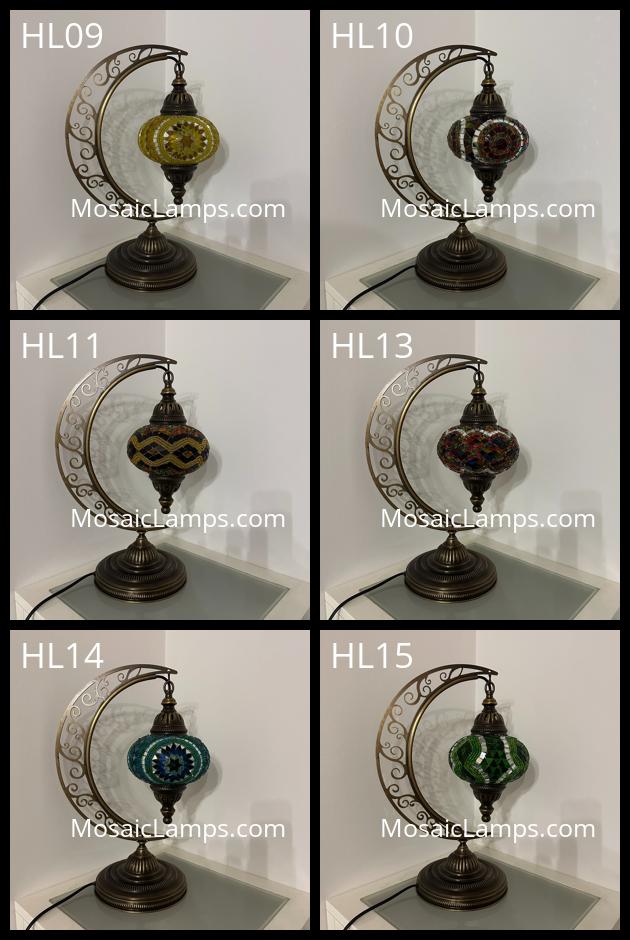 Crescent Moon Turkish Mosaic Table Lamp - Handcrafted Stained Glass Accent Light id: hilal (kare))
