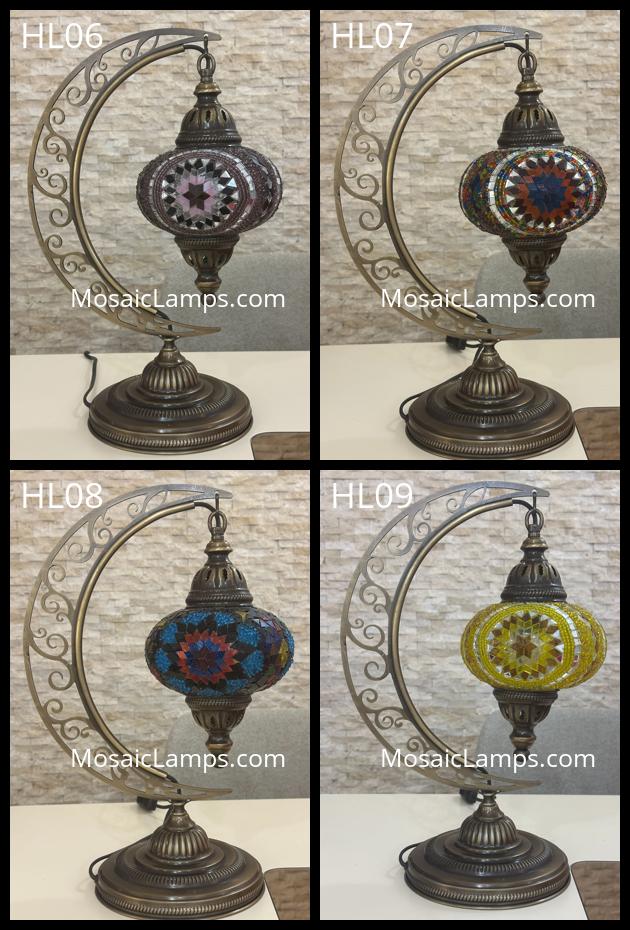 Crescent Moon Turkish Mosaic Table Lamp - Handcrafted Stained Glass Accent Light id: hilal