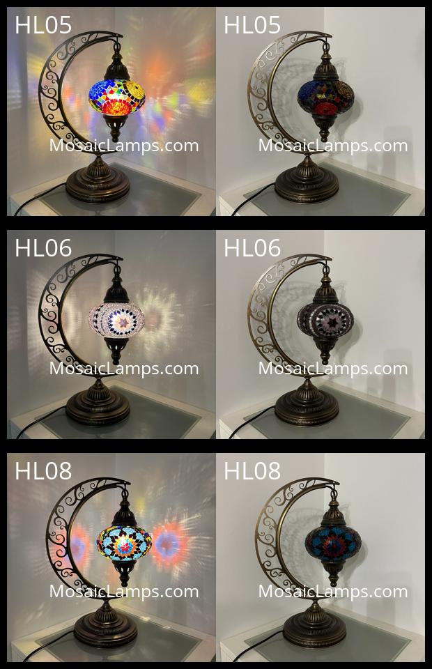 Crescent Moon Turkish Mosaic Table Lamp - Handcrafted Stained Glass Accent Light id: hilal (kare))