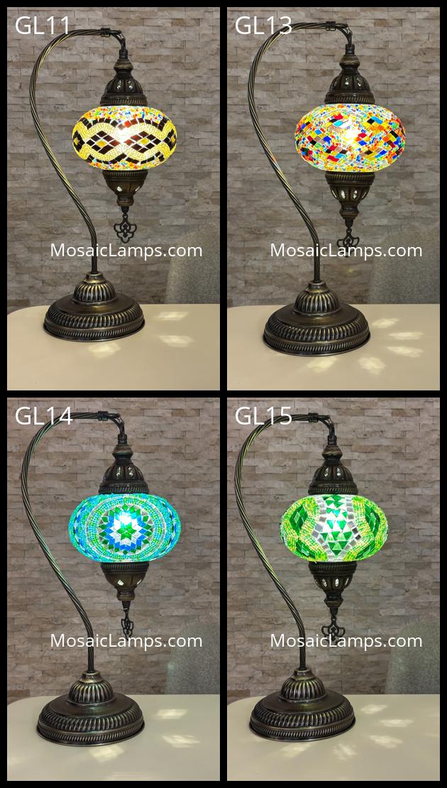 Handcrafted Turkish Mosaic Goose Neck Lamp - Large Globe - ID: GL-MAIN