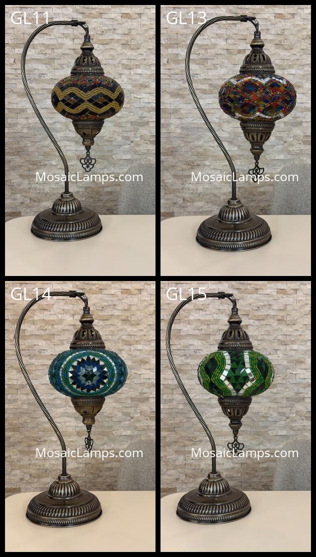 Handcrafted Turkish Mosaic Goose Neck Lamp - Large Globe - ID: GL-MAIN