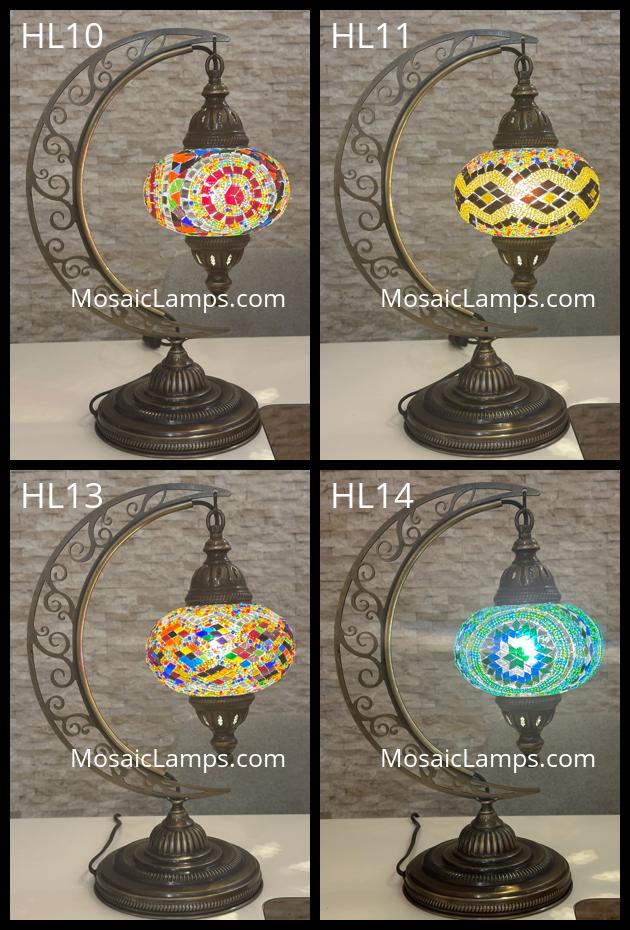 Crescent Moon Turkish Mosaic Table Lamp - Handcrafted Stained Glass Accent Light id: hilal