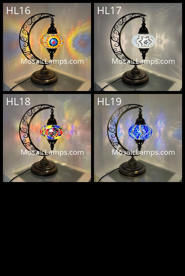 Crescent Moon Turkish Mosaic Table Lamp - Handcrafted Stained Glass Accent Light id: hilal (kare))