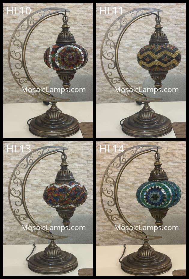 Crescent Moon Turkish Mosaic Table Lamp - Handcrafted Stained Glass Accent Light id: hilal