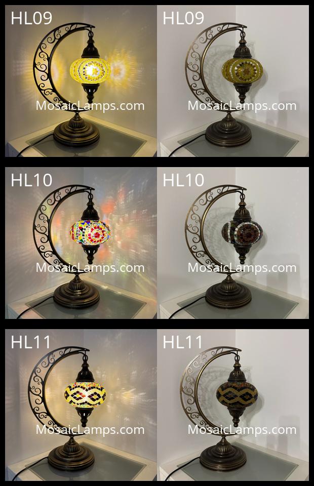 Crescent Moon Turkish Mosaic Table Lamp - Handcrafted Stained Glass Accent Light id: hilal (kare))