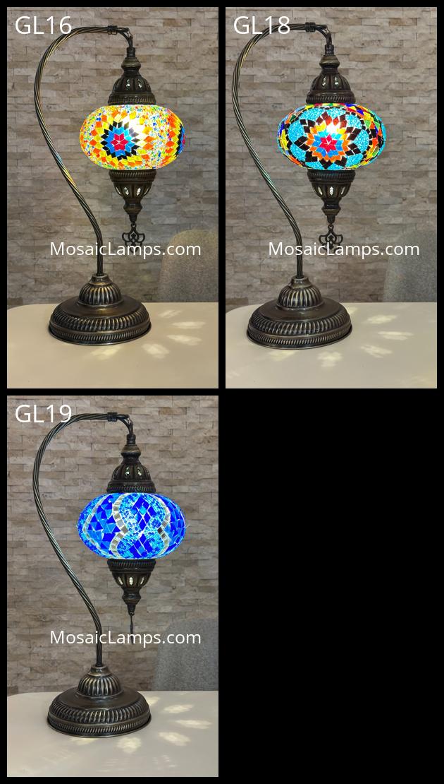 Handcrafted Turkish Mosaic Goose Neck Lamp - Large Globe - ID: GL-MAIN