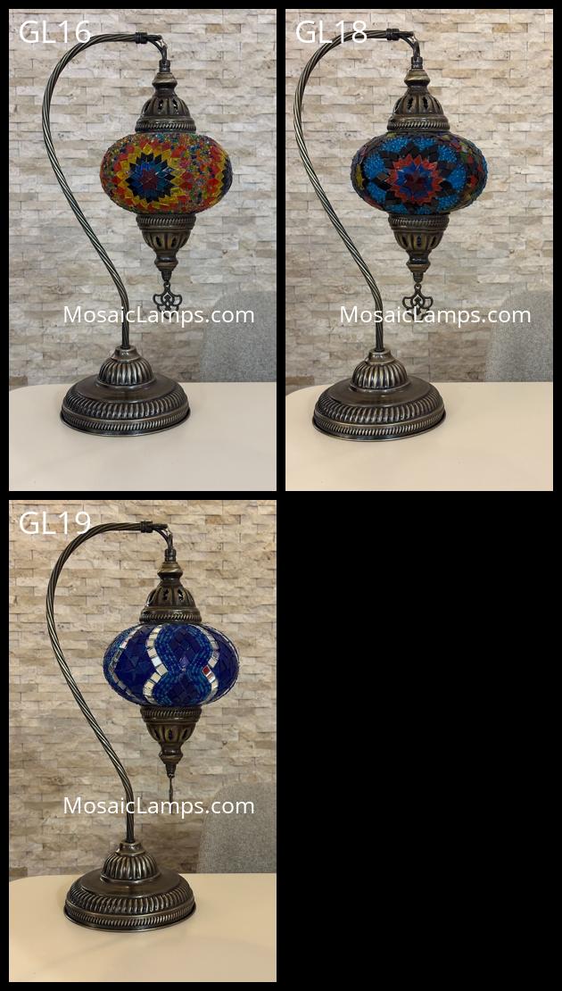 Handcrafted Turkish Mosaic Goose Neck Lamp - Large Globe - ID: GL-MAIN