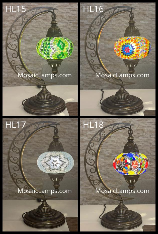 Crescent Moon Turkish Mosaic Table Lamp - Handcrafted Stained Glass Accent Light id: hilal