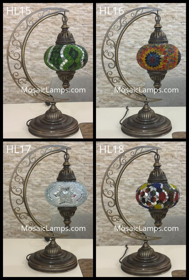 Crescent Moon Turkish Mosaic Table Lamp - Handcrafted Stained Glass Accent Light id: hilal