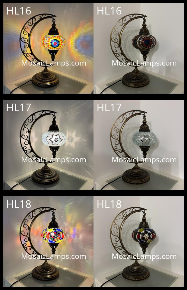 Crescent Moon Turkish Mosaic Table Lamp - Handcrafted Stained Glass Accent Light id: hilal (kare))
