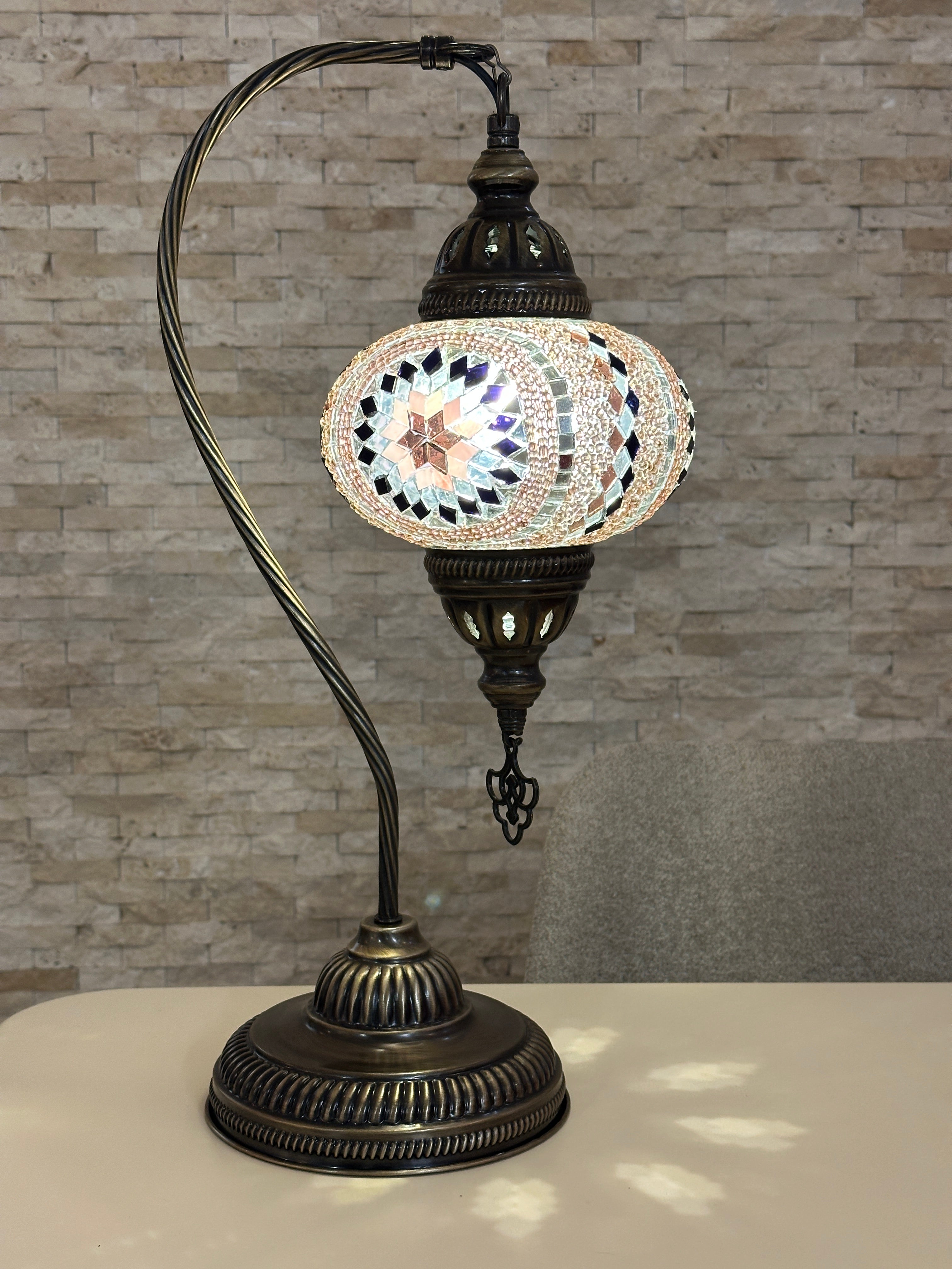 Handcrafted Turkish Mosaic Goose Neck Lamp - Large Globe - ID: GL-MAIN