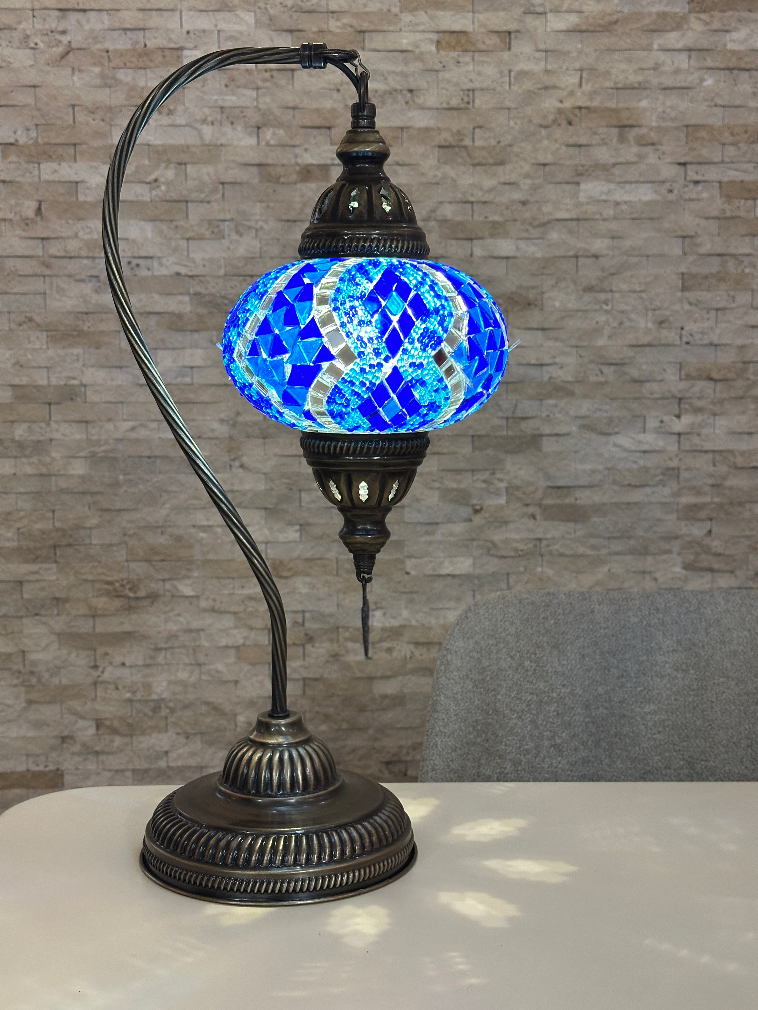 Handcrafted Turkish Mosaic Goose Neck Lamp - Large Globe - ID: GL-MAIN