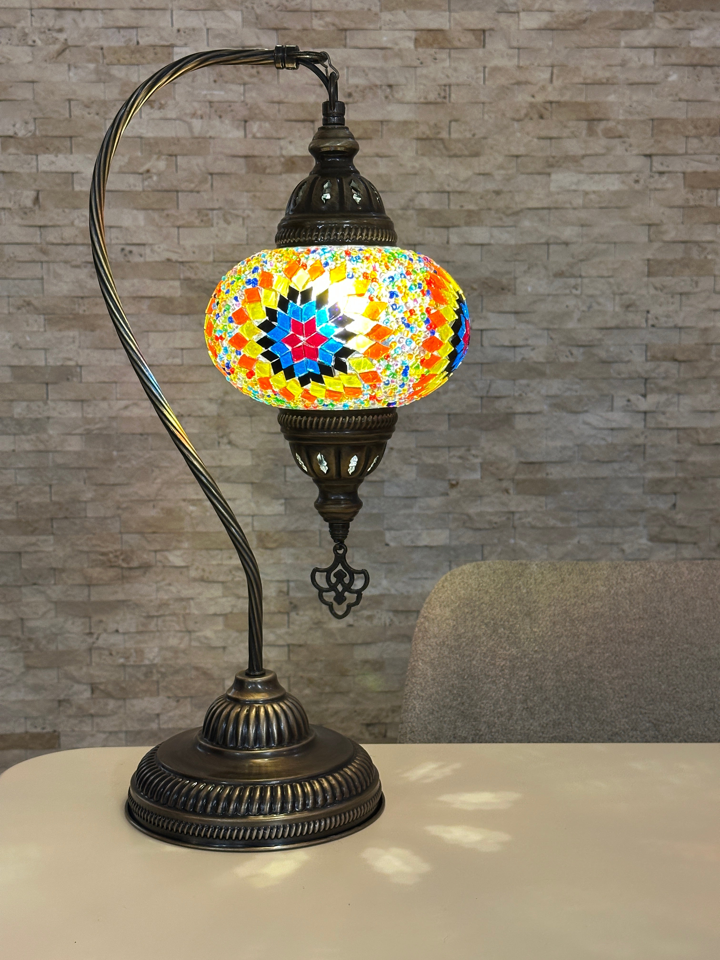 Handcrafted Turkish Mosaic Goose Neck Lamp - Large Globe - ID: GL-MAIN