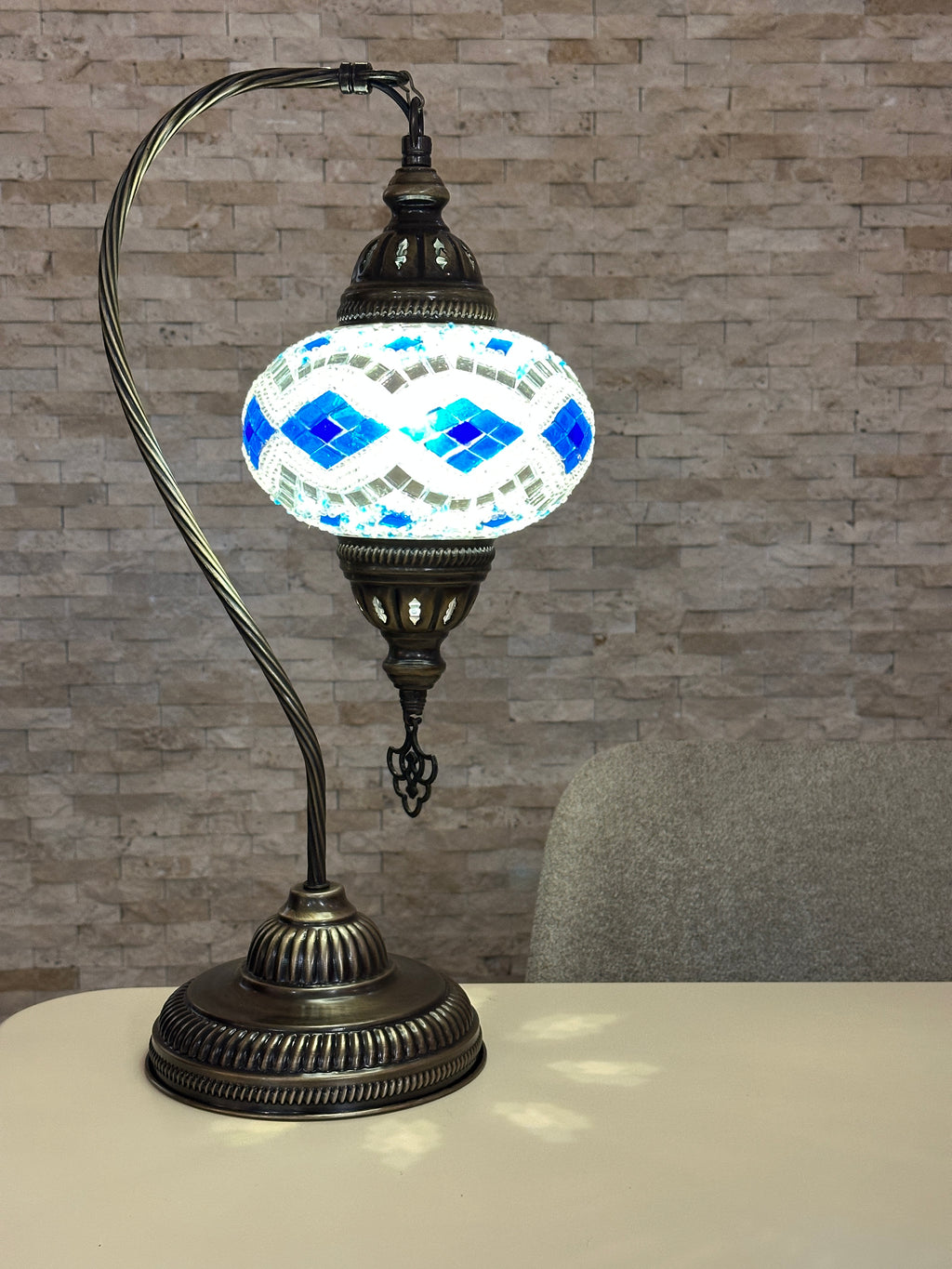 Handcrafted Turkish Mosaic Goose Neck Lamp - Large Globe - ID: GL-MAIN