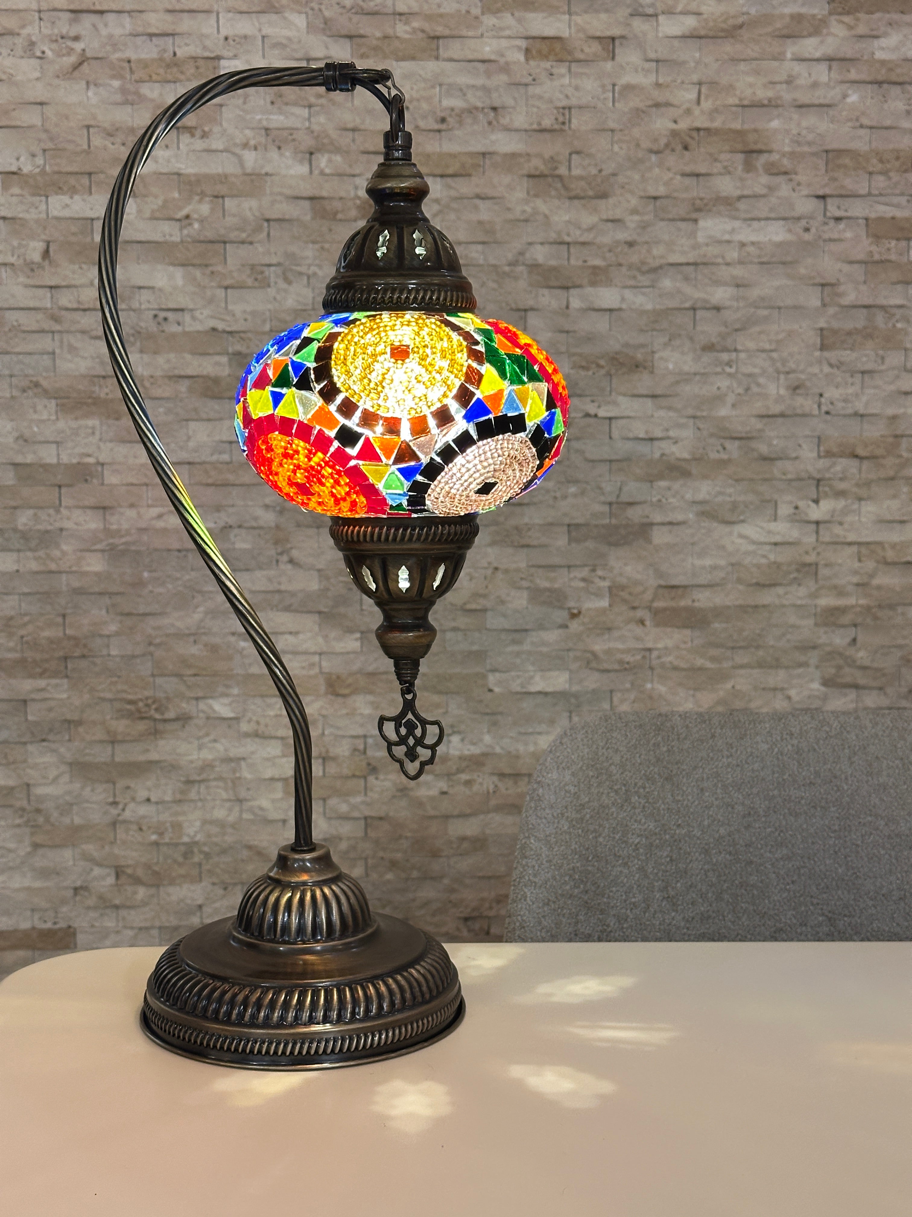 Handcrafted Turkish Mosaic Goose Neck Lamp - Large Globe - ID: GL-MAIN