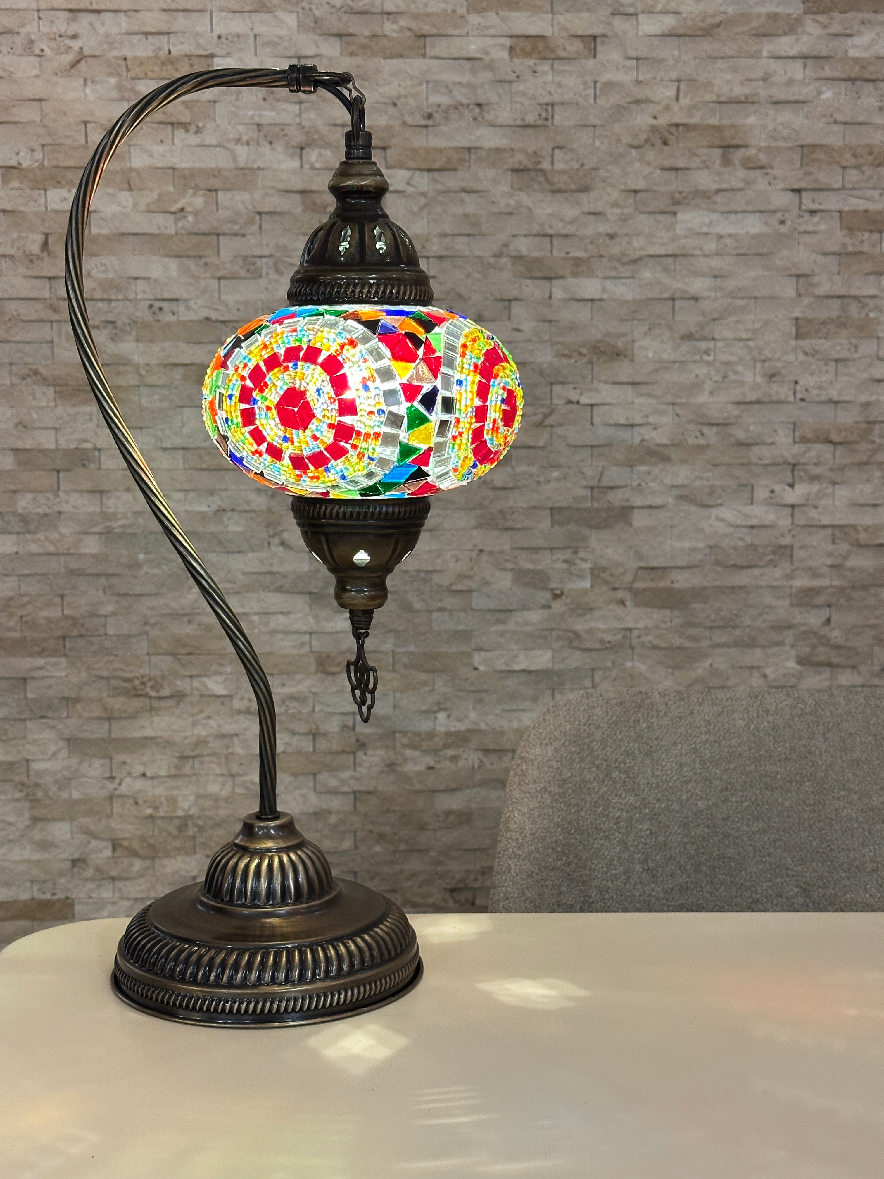 Handcrafted Turkish Mosaic Goose Neck Lamp - Large Globe - ID: GL-MAIN