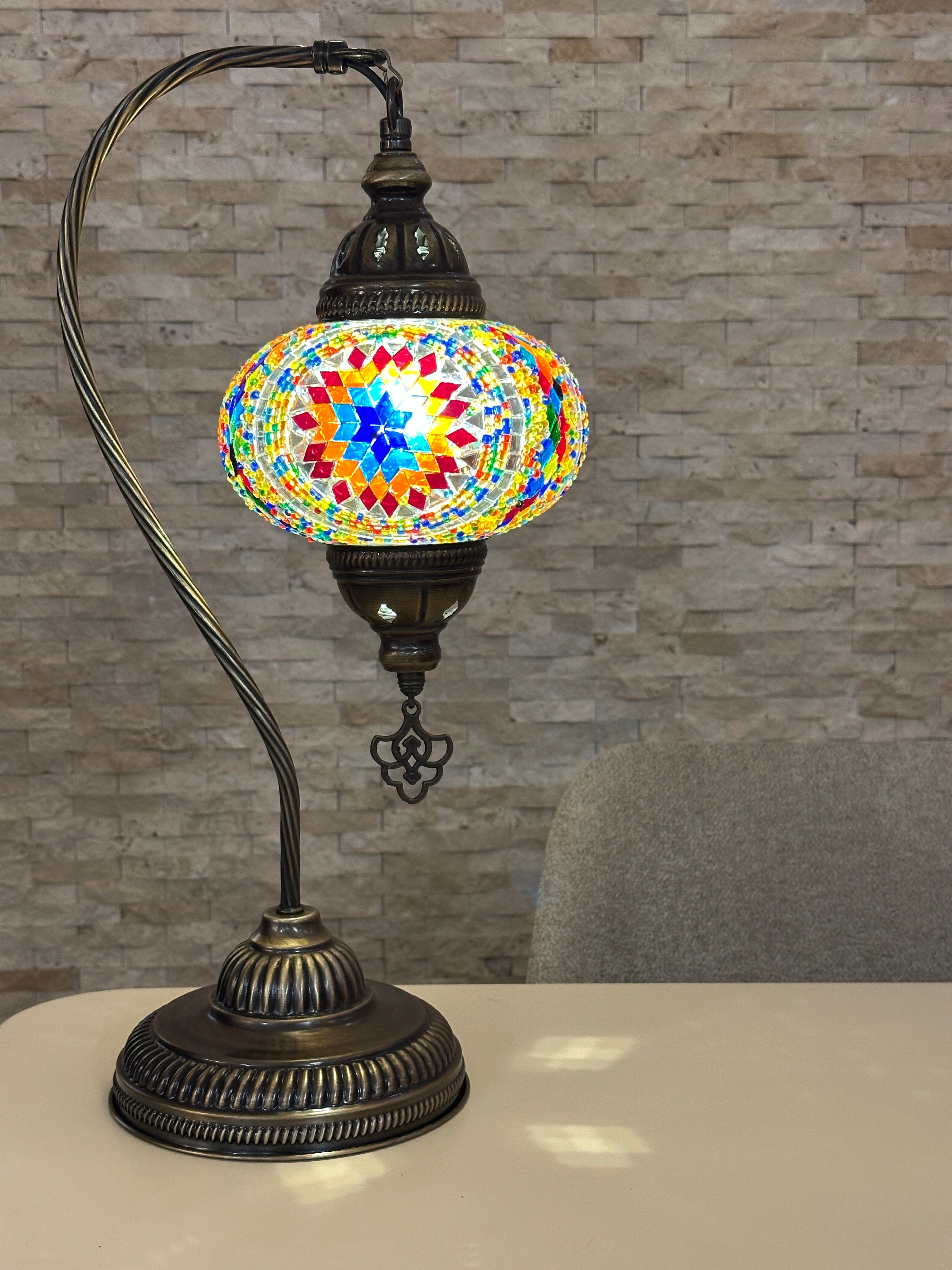 Handcrafted Turkish Mosaic Goose Neck Lamp - Large Globe - ID: GL-MAIN