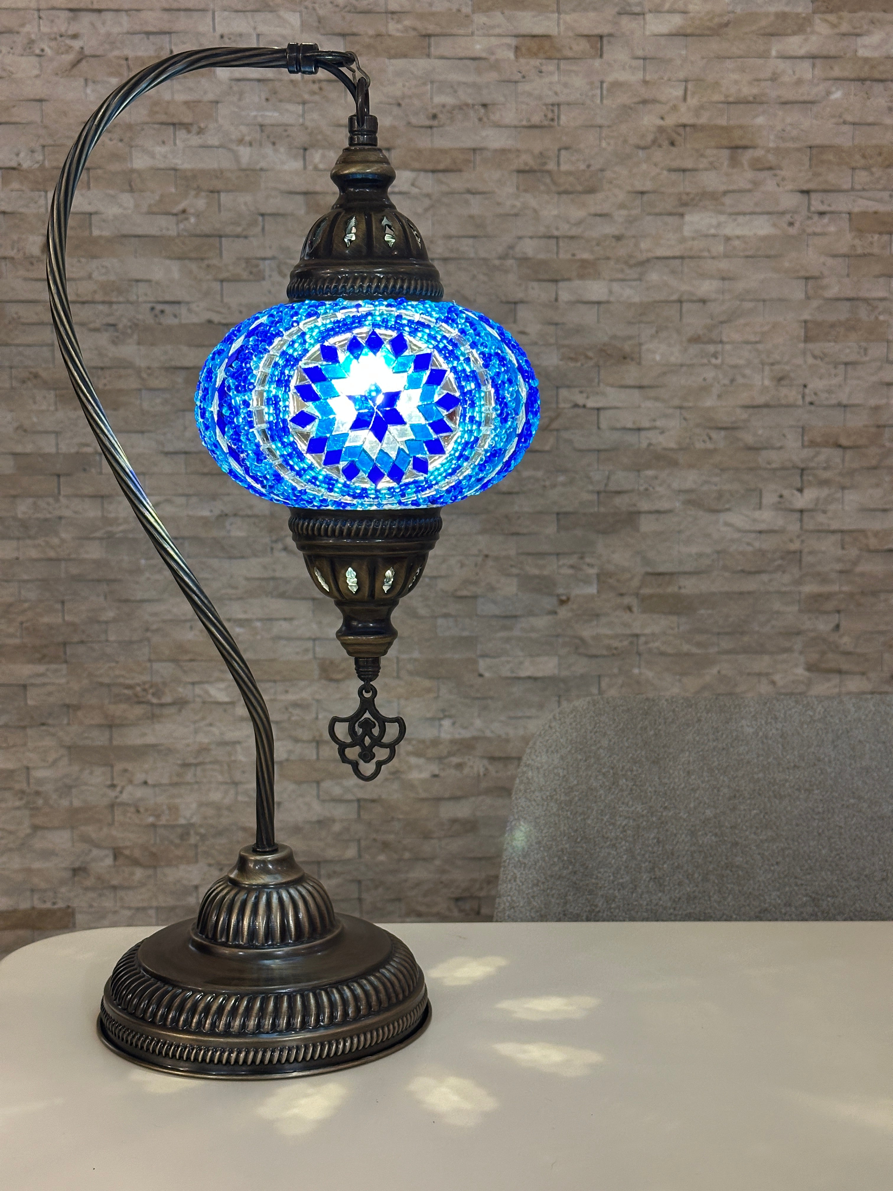 Handcrafted Turkish Mosaic Goose Neck Lamp - Large Globe - ID: GL-MAIN