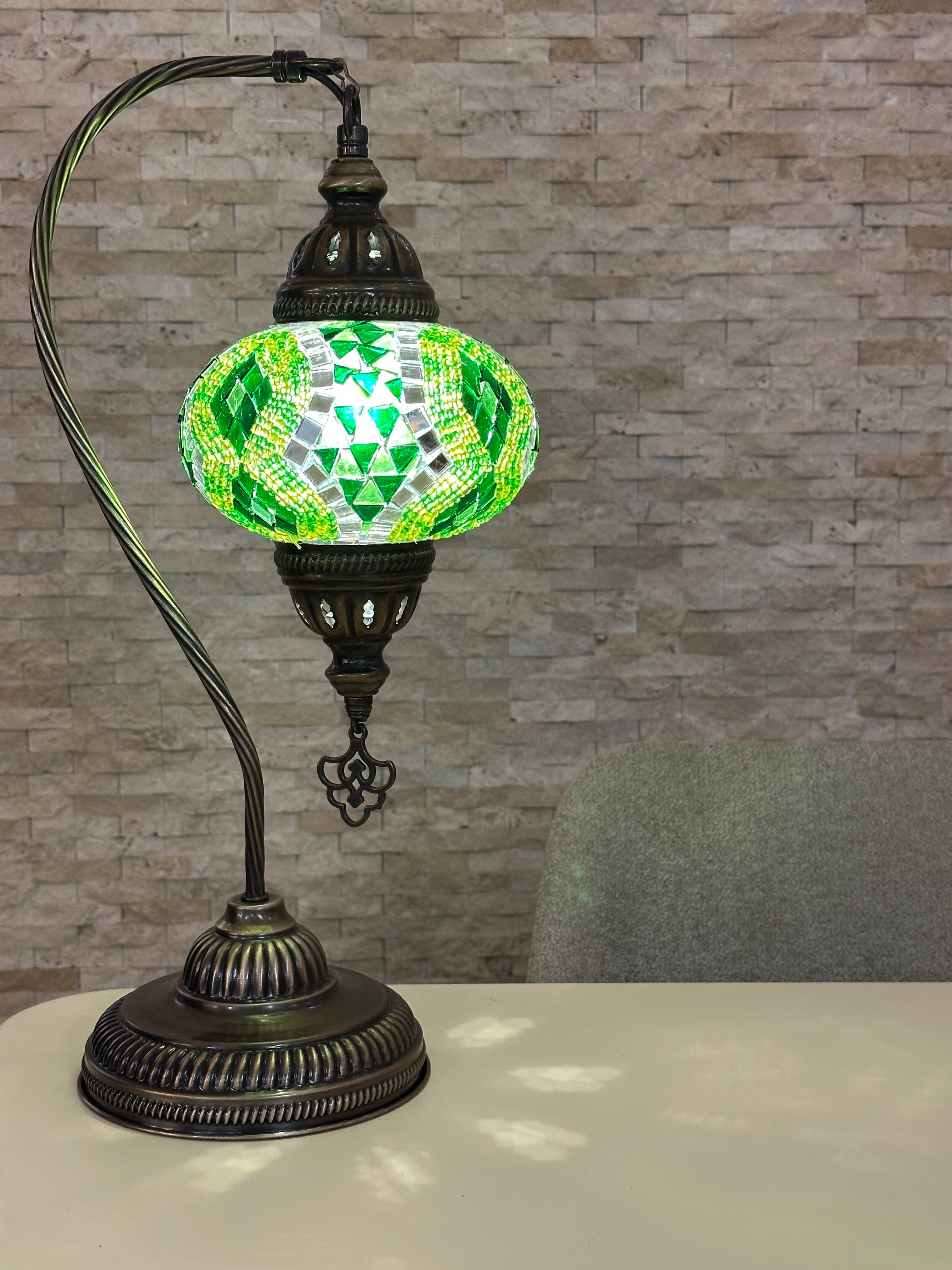 Handcrafted Turkish Mosaic Goose Neck Lamp - Large Globe - ID: GL-MAIN