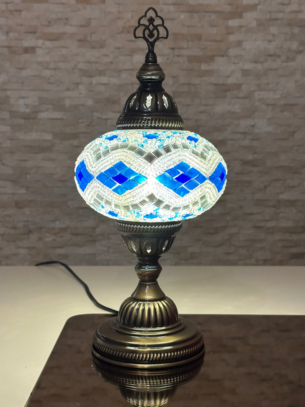 Handcrafted Turkish Mosaic Table Lamp - Large Globe - ID: TL-MAIN