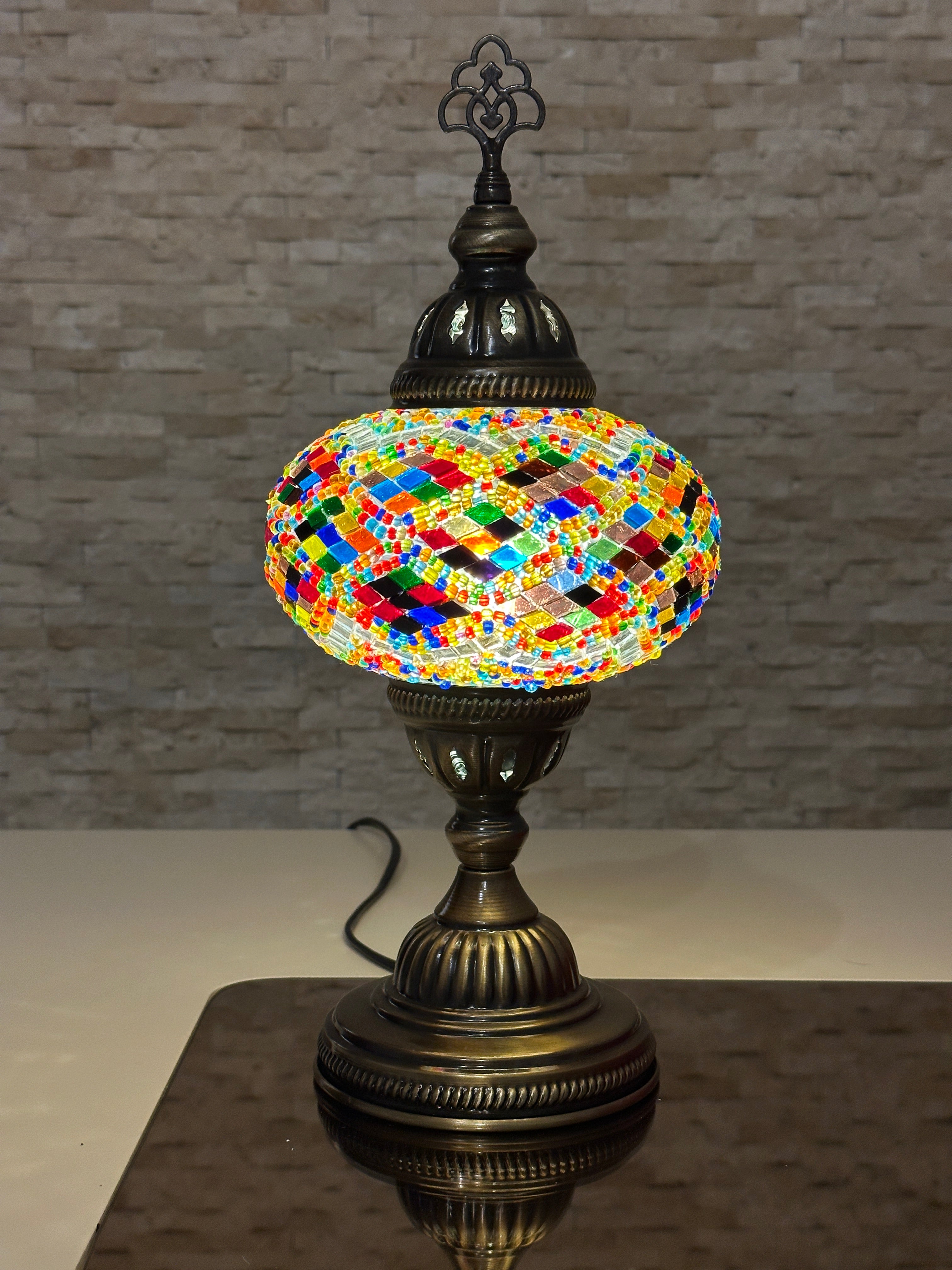 Handcrafted Turkish Mosaic Table Lamp - Large Globe - ID: TL-MAIN