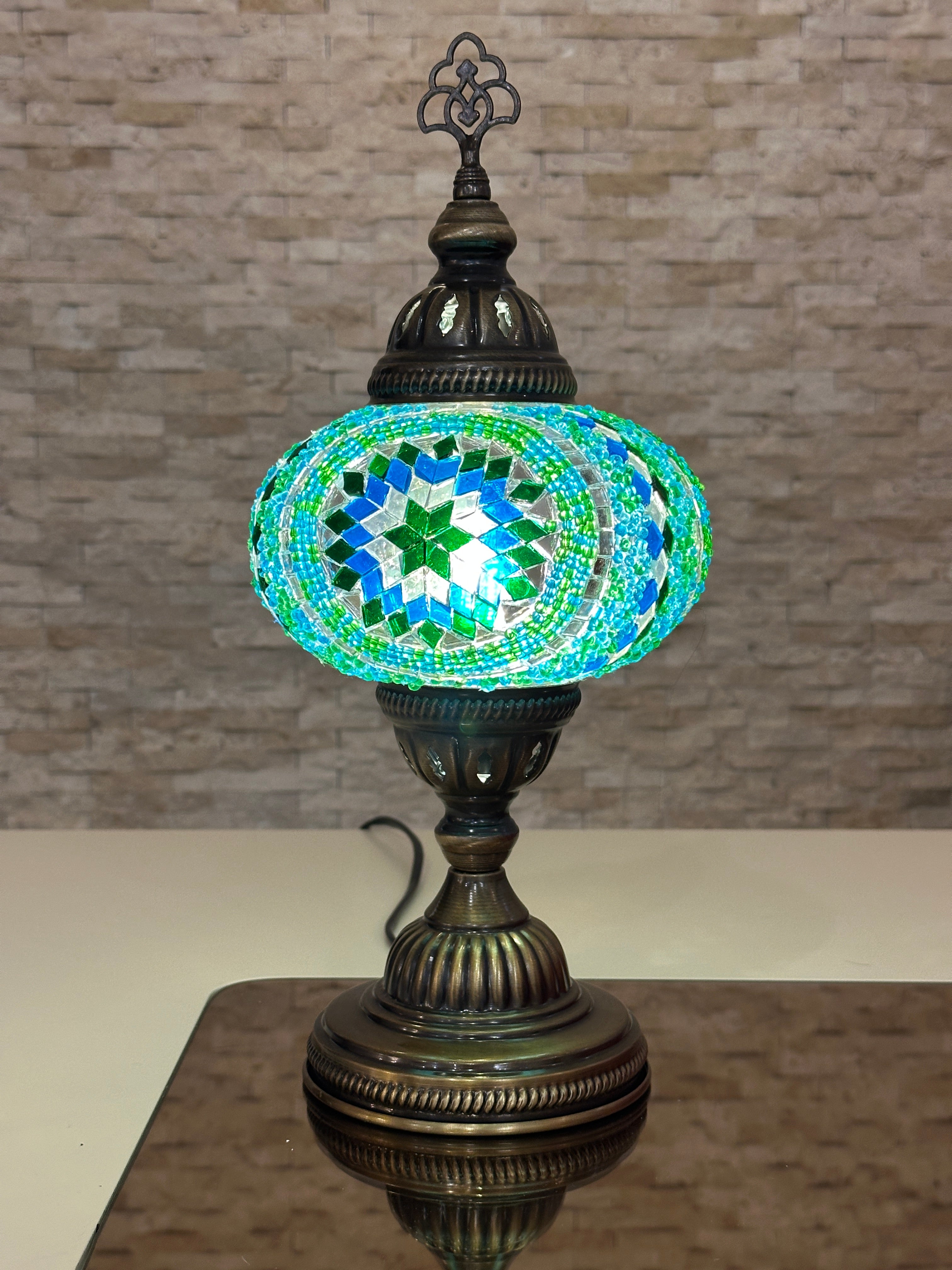 Handcrafted Turkish Mosaic Table Lamp - Large Globe - ID: TL-MAIN