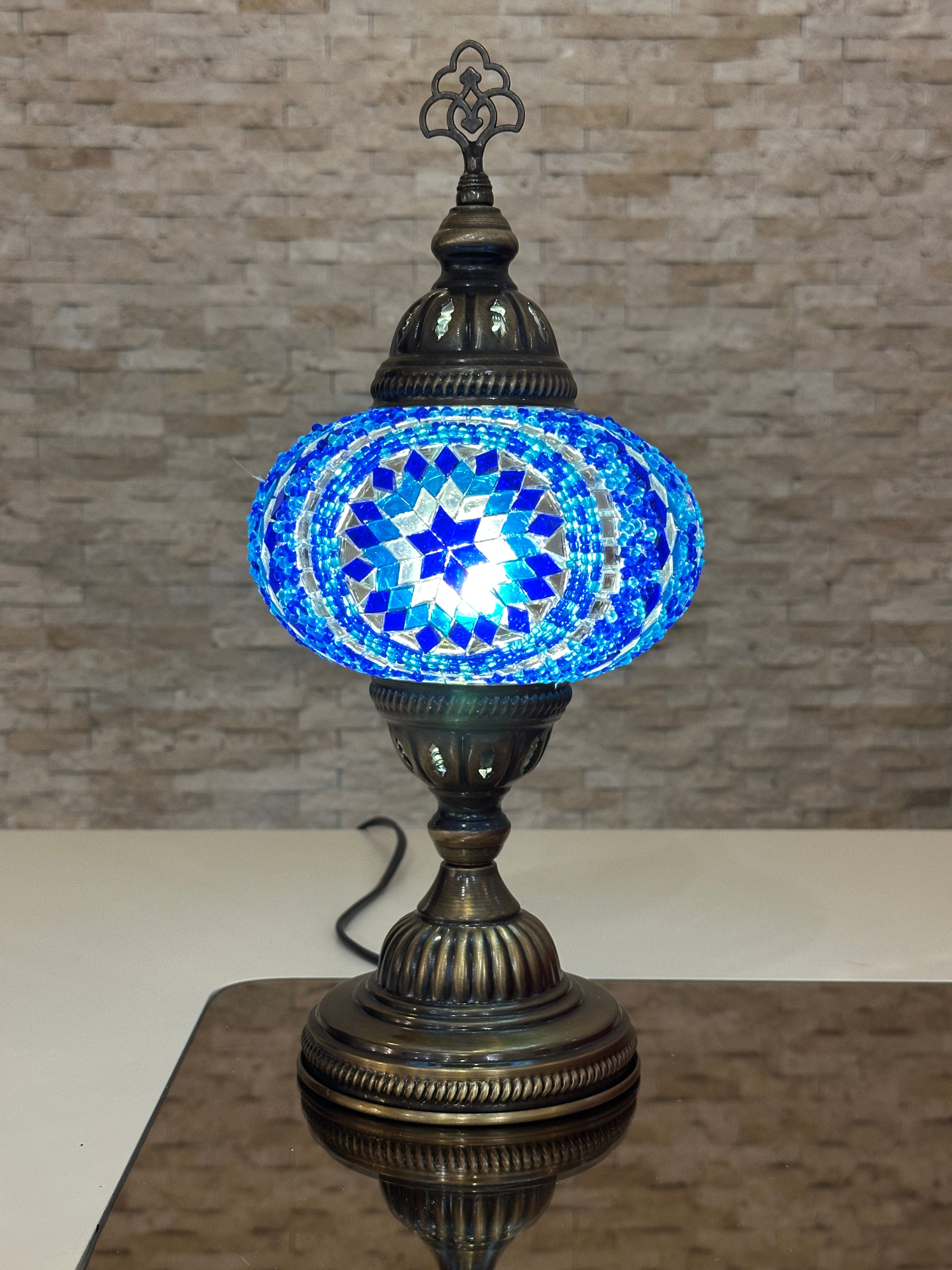 Handcrafted Turkish Mosaic Table Lamp - Large Globe - ID: TL-MAIN