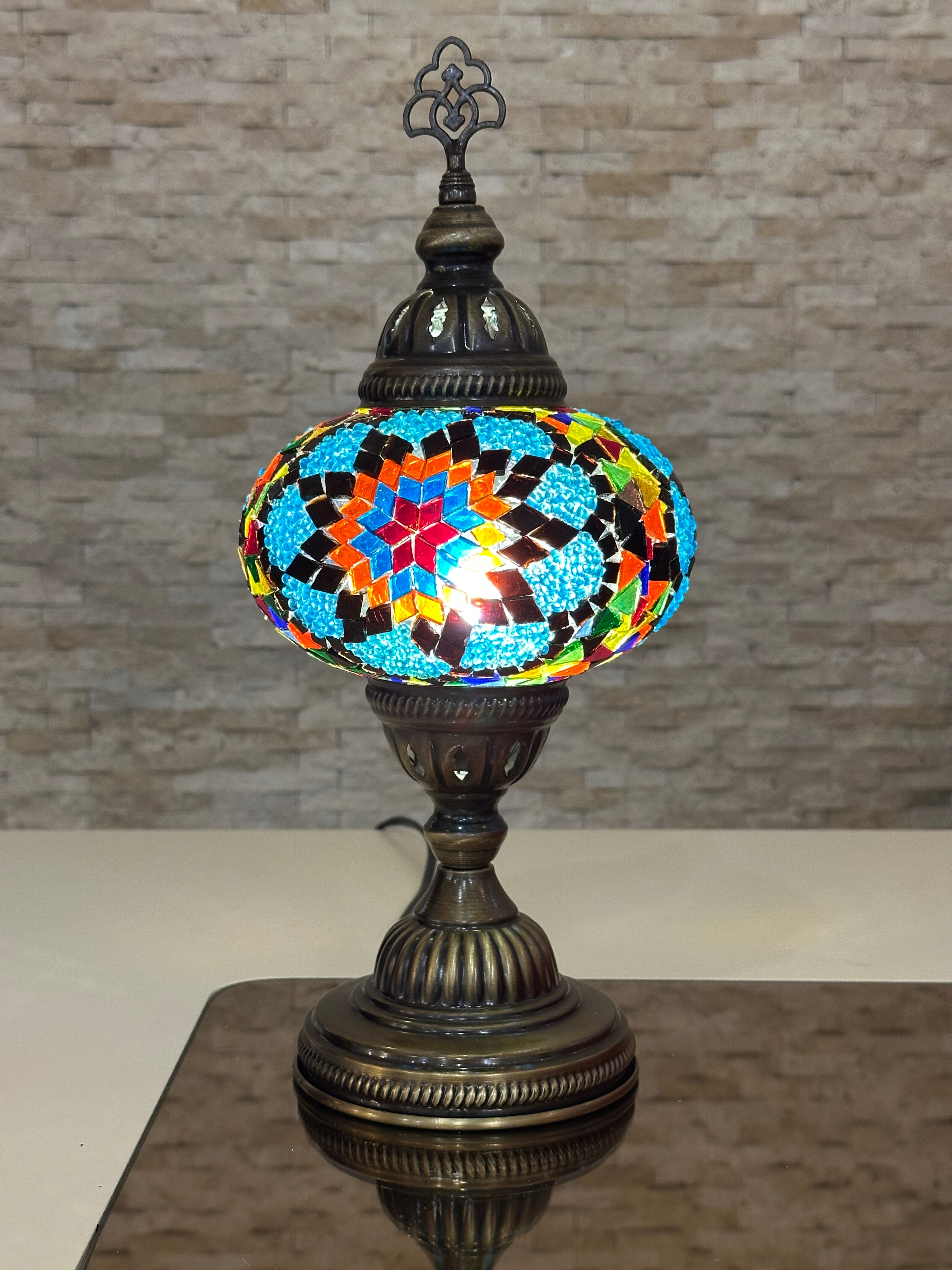 Handcrafted Turkish Mosaic Table Lamp - Large Globe - ID: TL-MAIN