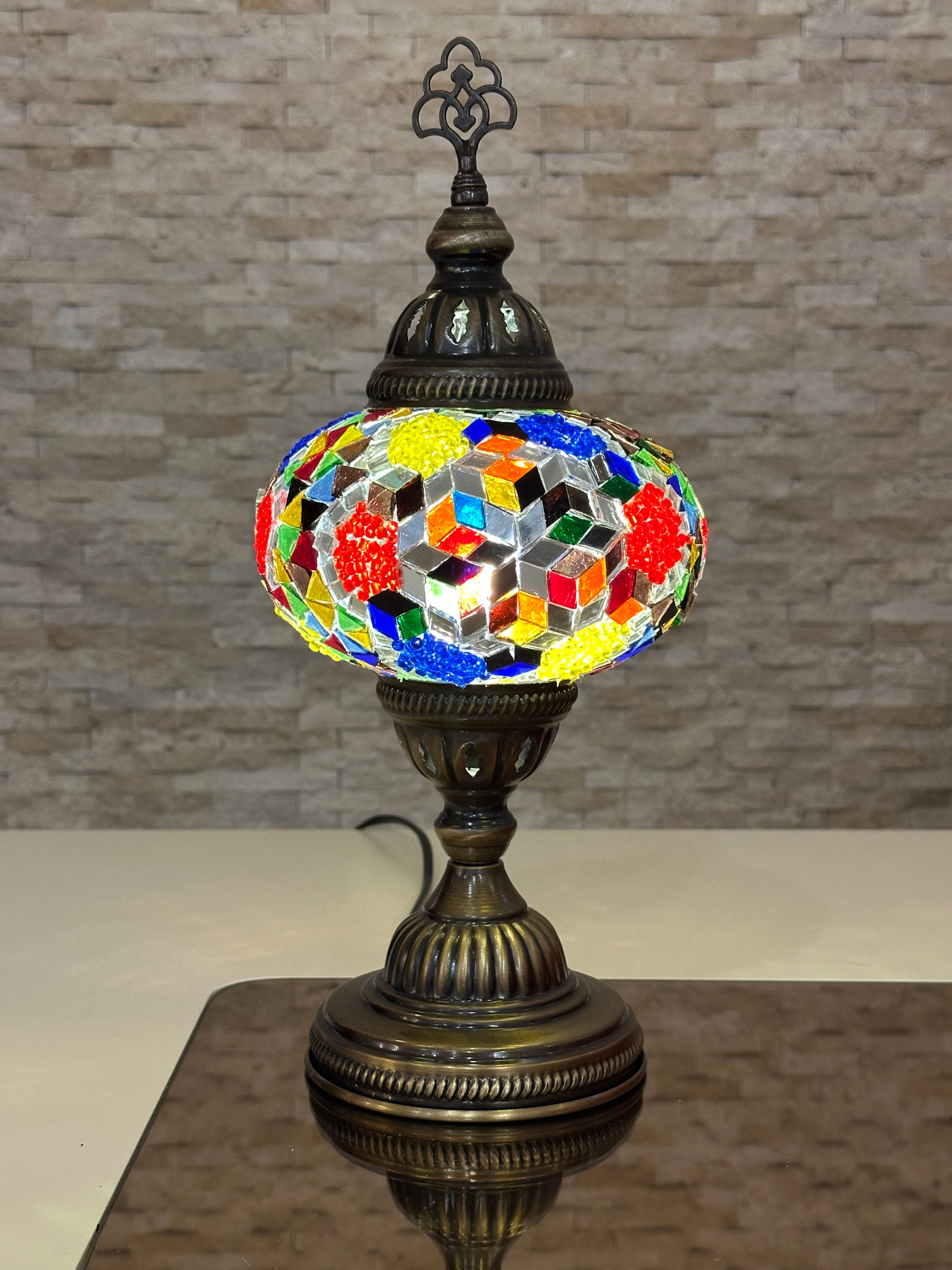 Handcrafted Turkish Mosaic Table Lamp - Large Globe - ID: TL-MAIN