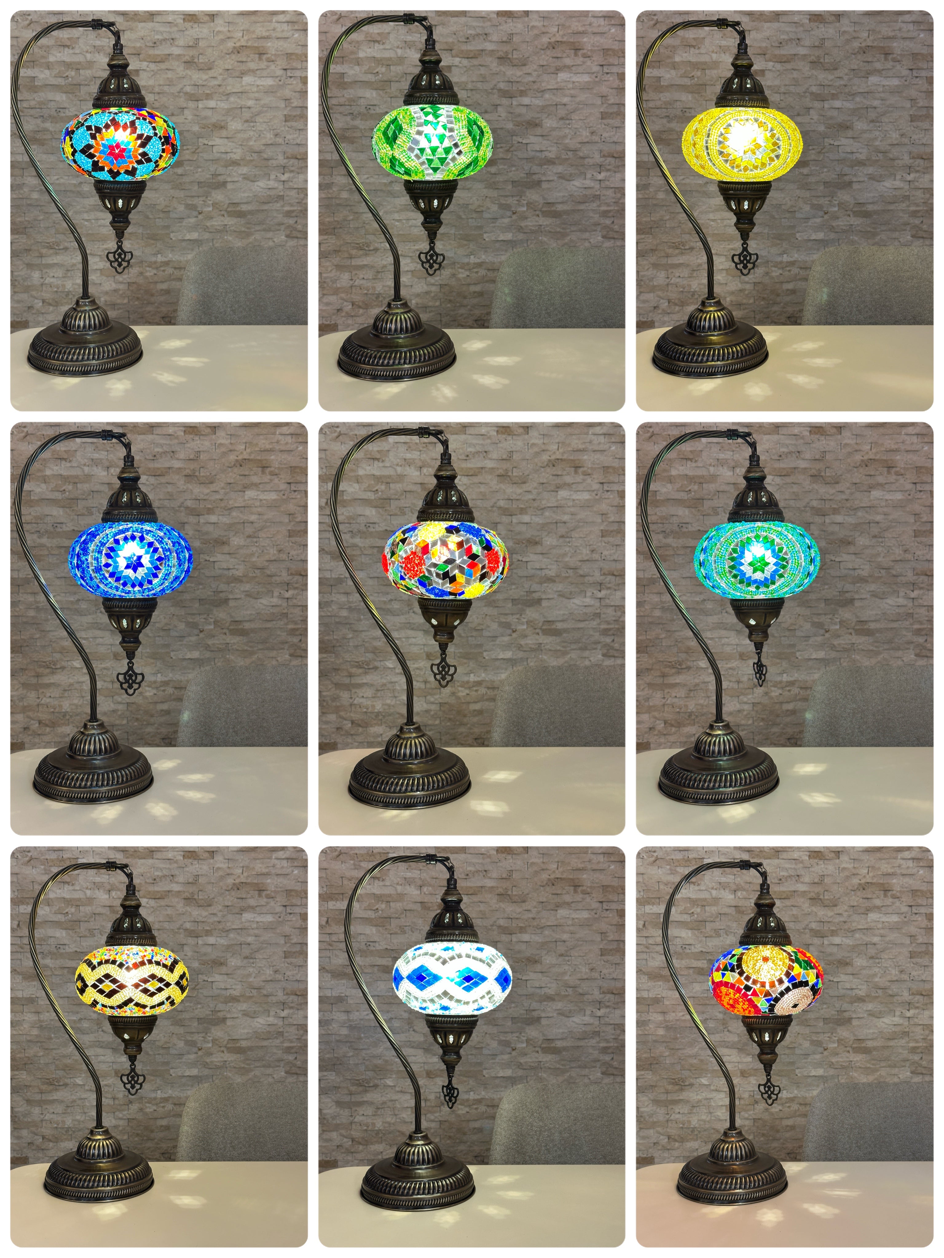 Handcrafted Turkish Mosaic Goose Neck Lamp - Large Globe - ID: GL-MAIN