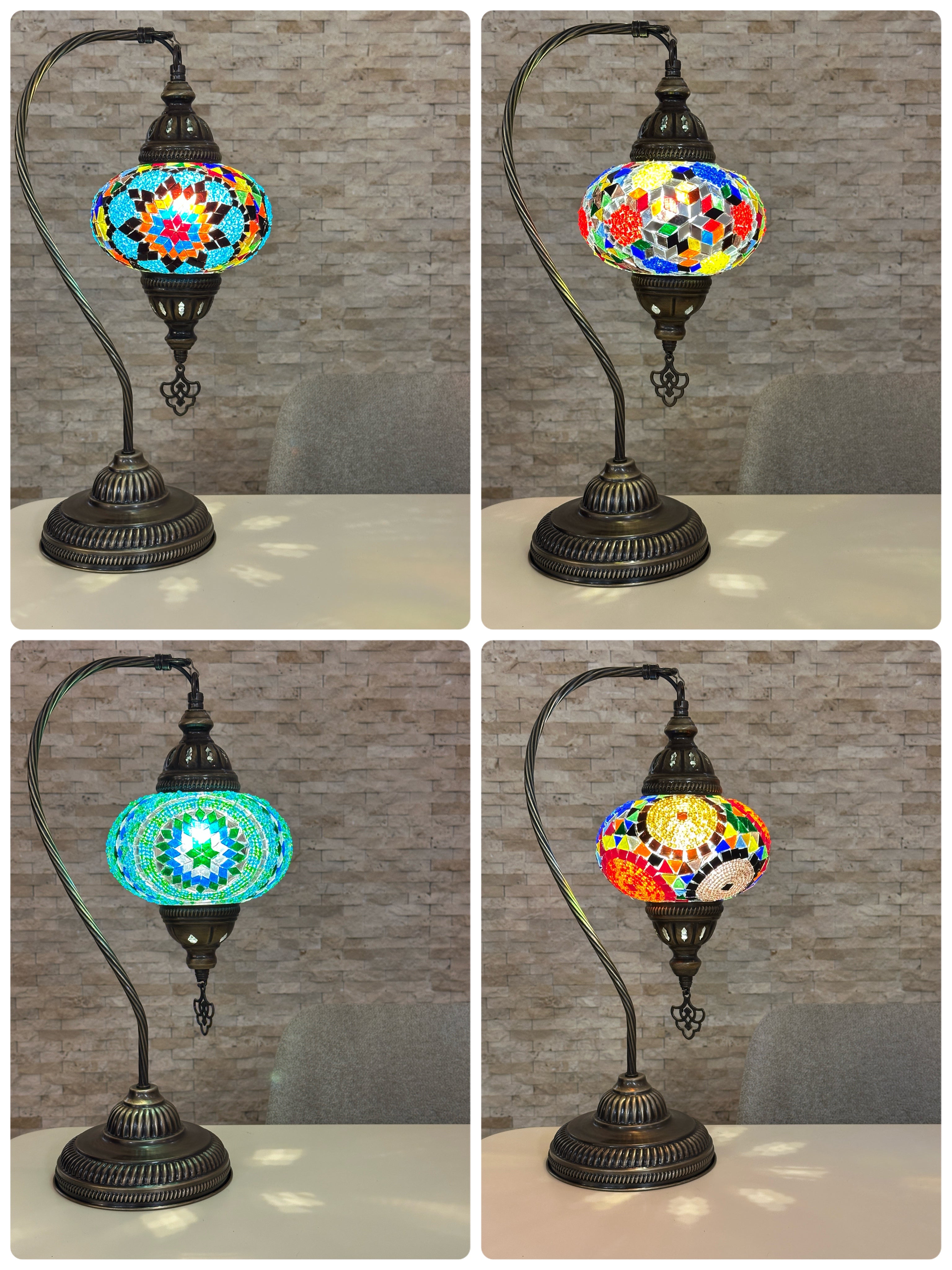 Handcrafted Turkish Mosaic Goose Neck Lamp - Large Globe - ID: GL-MAIN