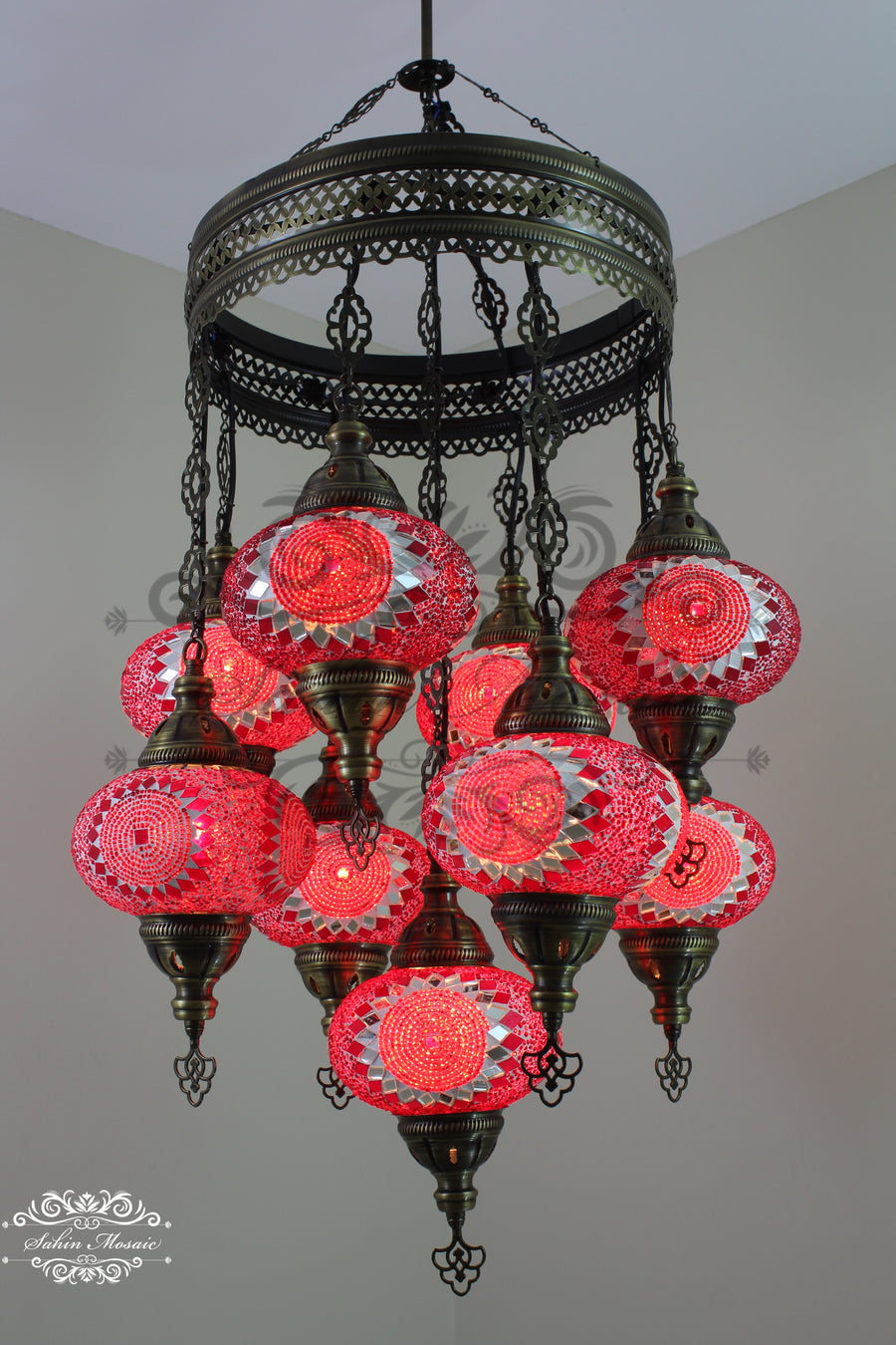 9-BALL TURKISH SULTAN MOSAIC CHANDELIER WITH NO3 (LARGE) GLOBES