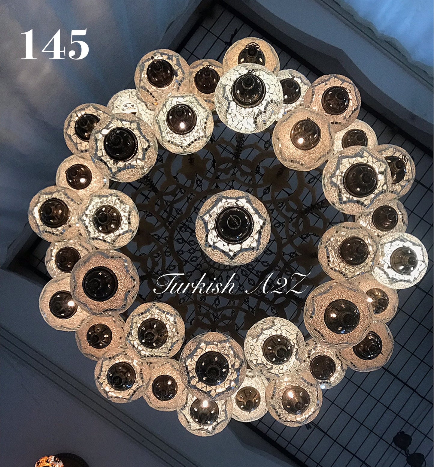 Turkish Mosaic Chandelier With 37 Large Globes  ,ID: 145, FREE SHIPPING