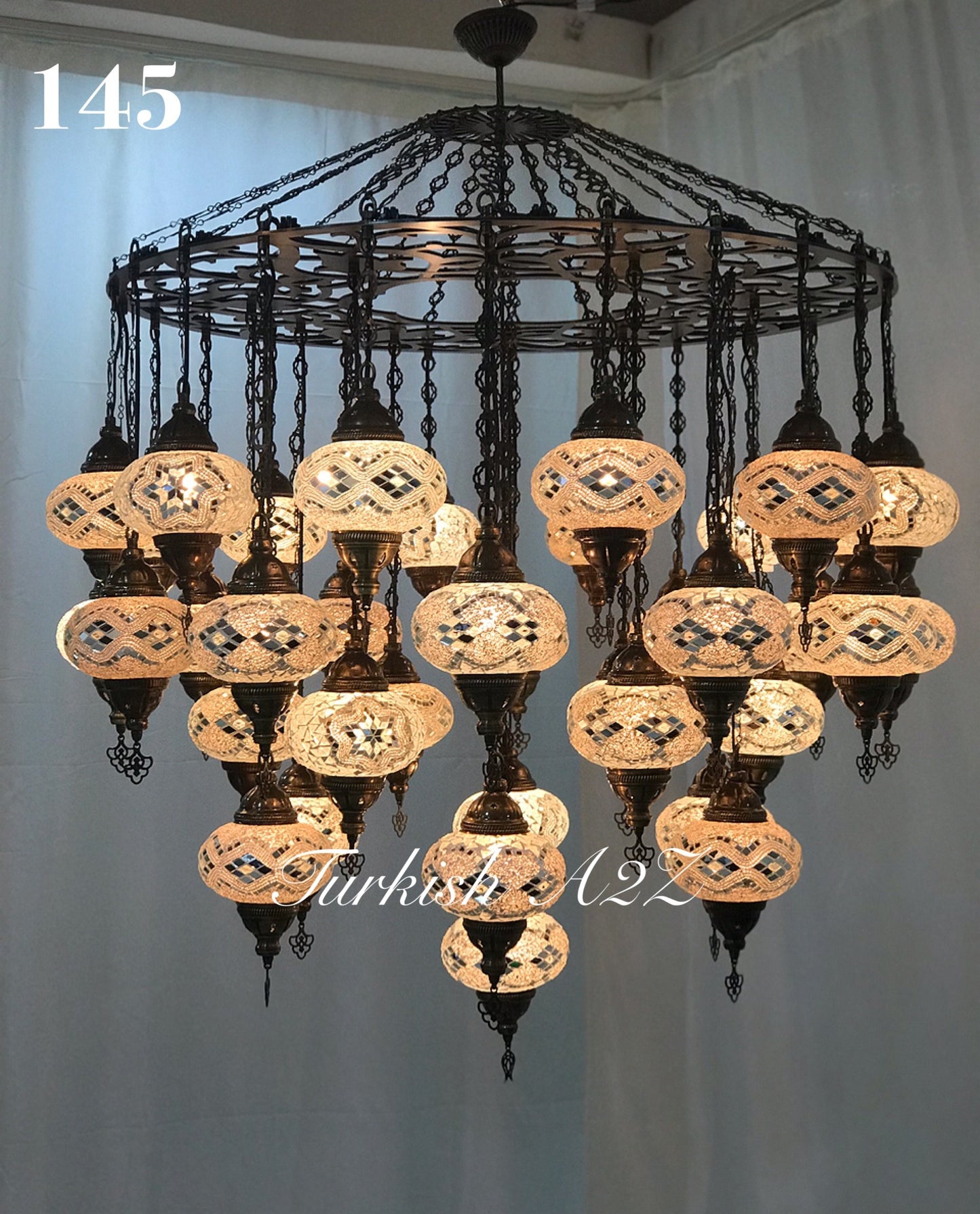 Turkish Mosaic Chandelier With 37 Large Globes  ,ID: 145, FREE SHIPPING