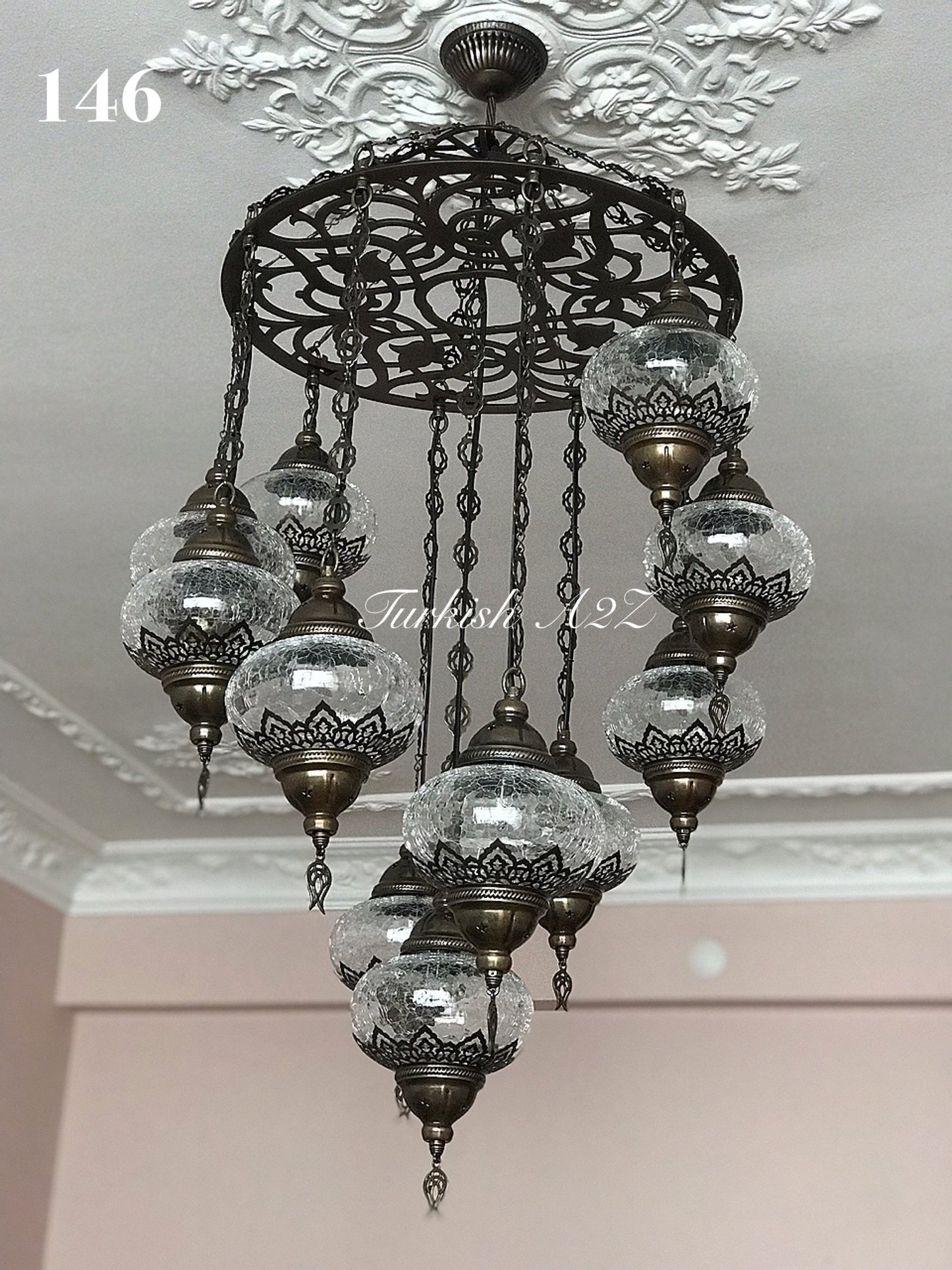 Ottoman Chandelier With 11  Crack Globes , ID:146